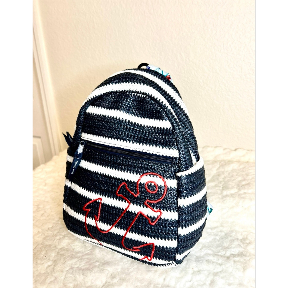 Vera Bradley Straw Mini Backpack in the Anchors Aweigh pattern - Picture 2 of 8